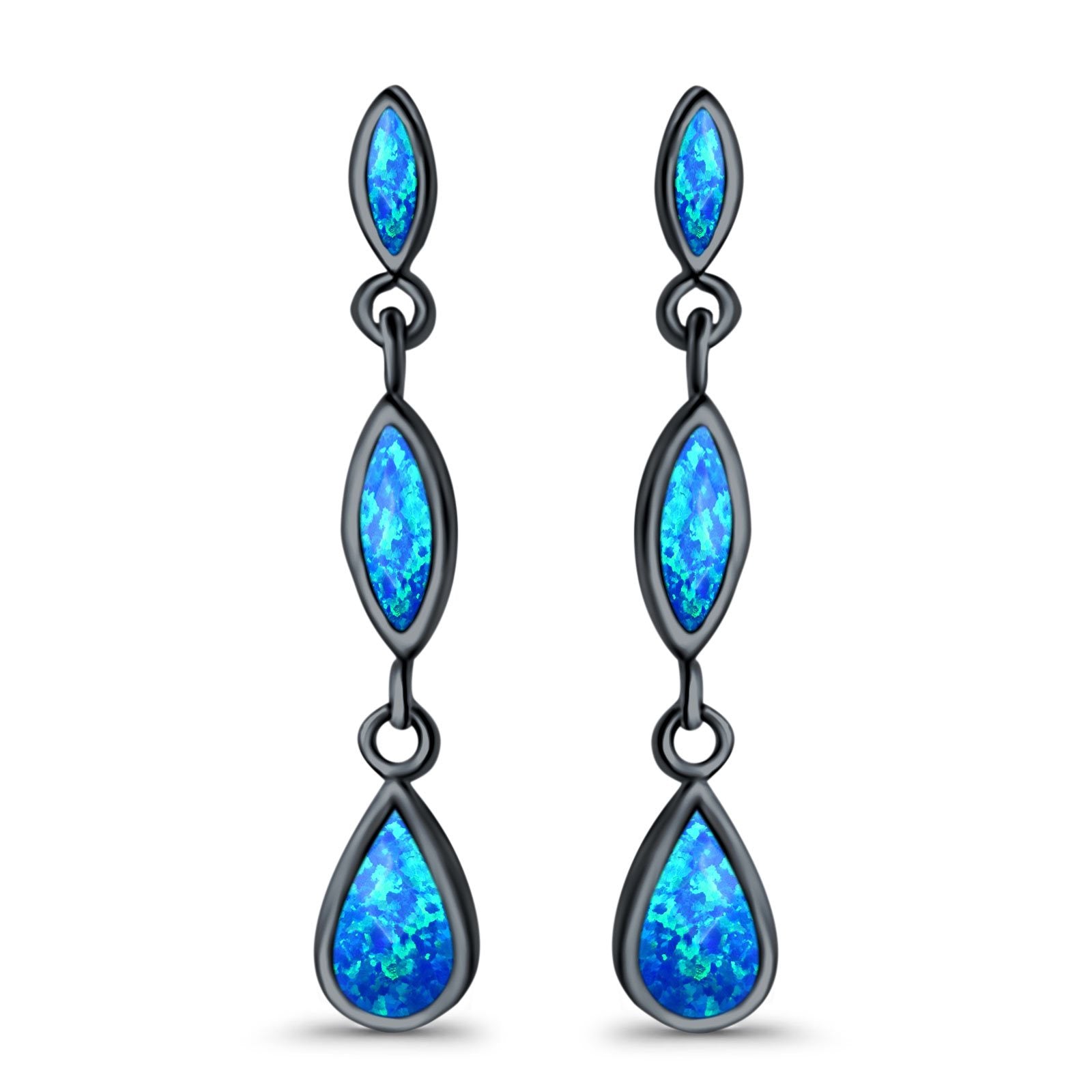 Drop Dangle Stud Earring Lab Created Opal 925 Sterling Silver (36mm)