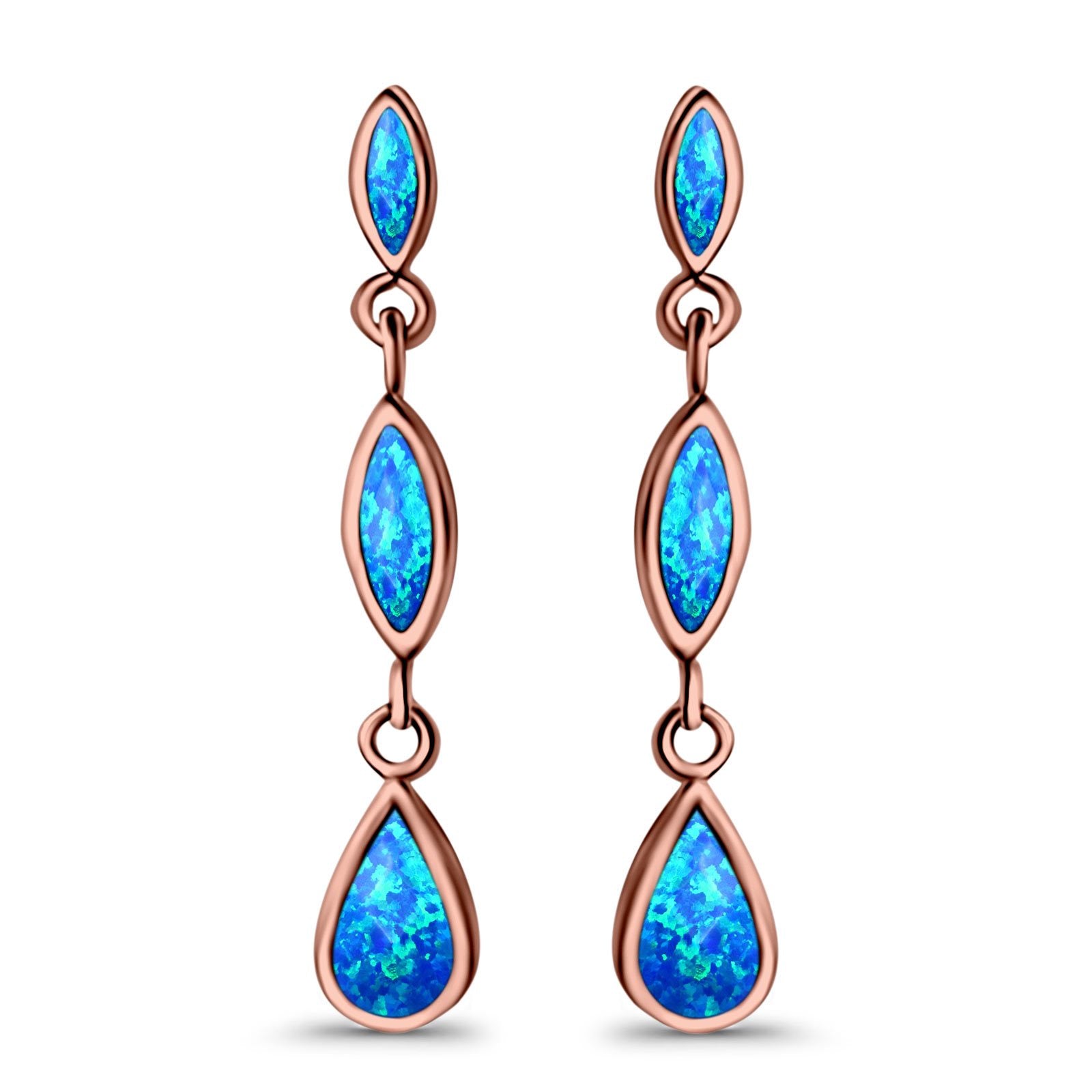 Drop Dangle Stud Earring Lab Created Opal 925 Sterling Silver (36mm)