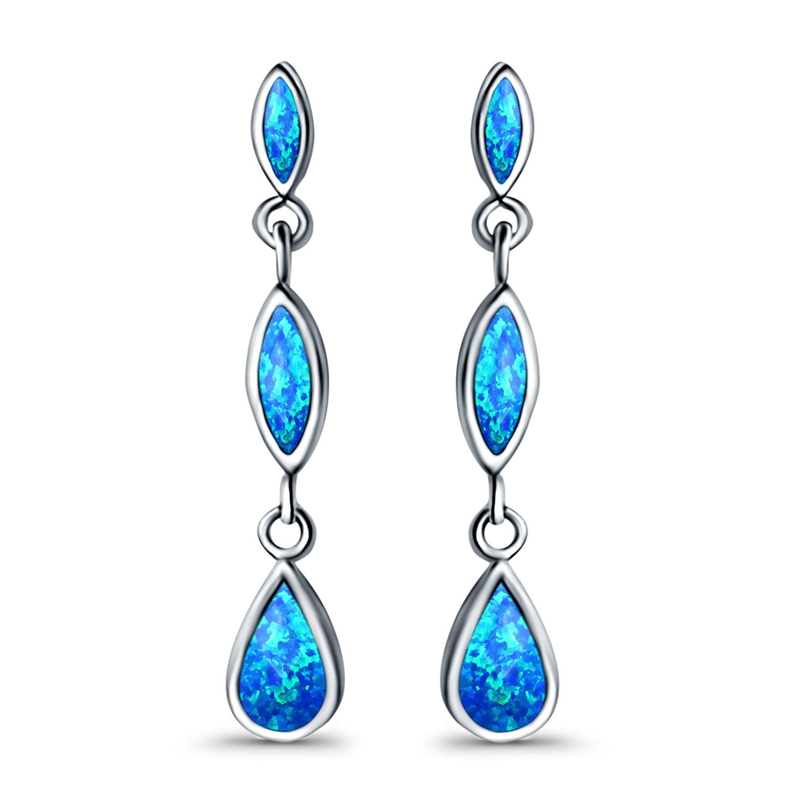 Drop Dangle Stud Earring Lab Created Opal 925 Sterling Silver (36mm)