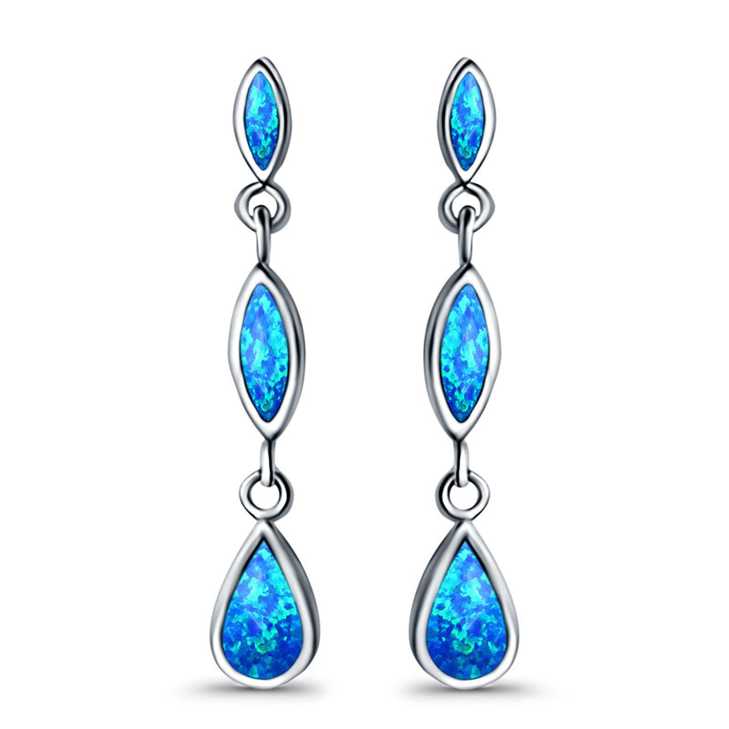Drop Dangle Stud Earring Lab Created Opal 925 Sterling Silver (36mm)