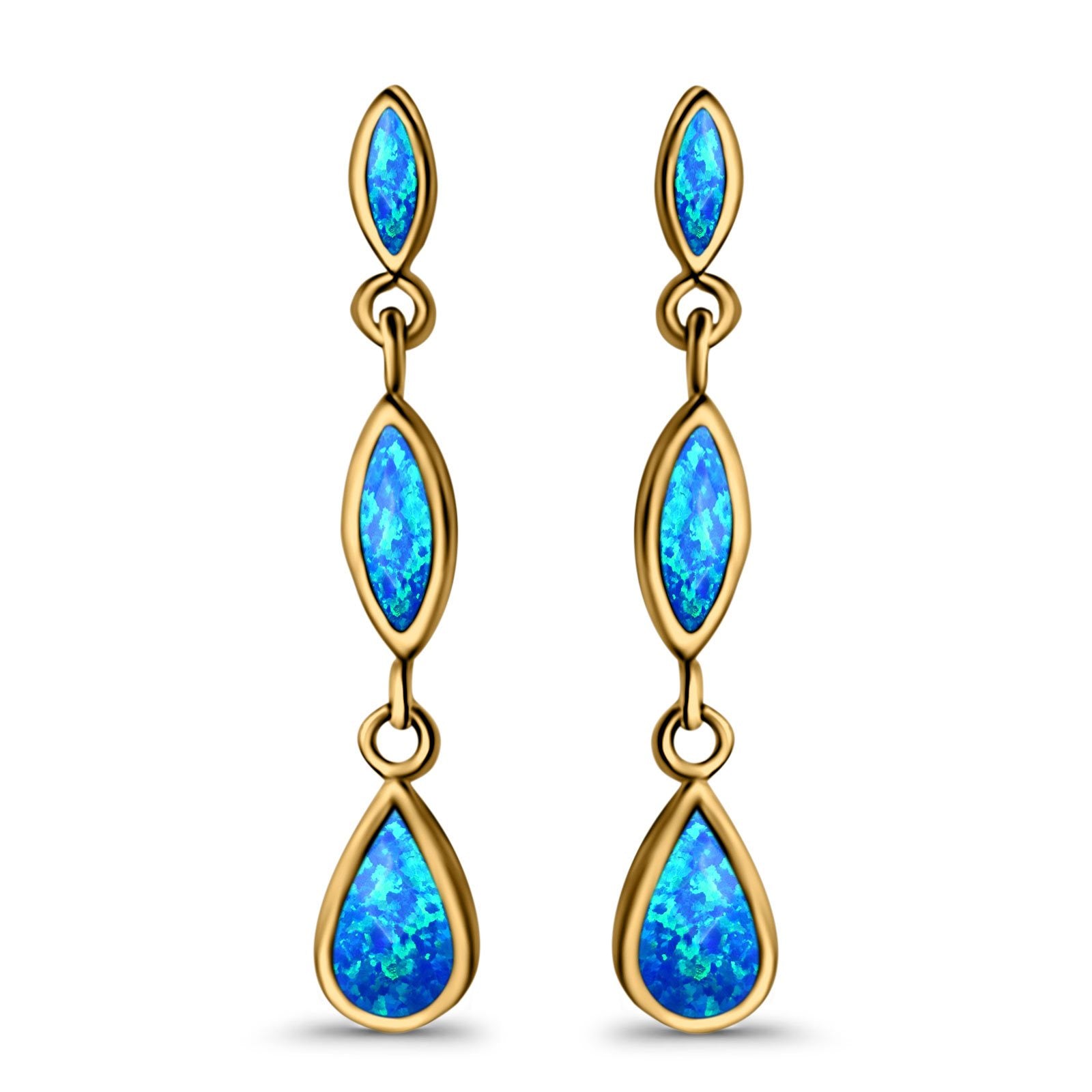 Drop Dangle Stud Earring Lab Created Opal 925 Sterling Silver (36mm)