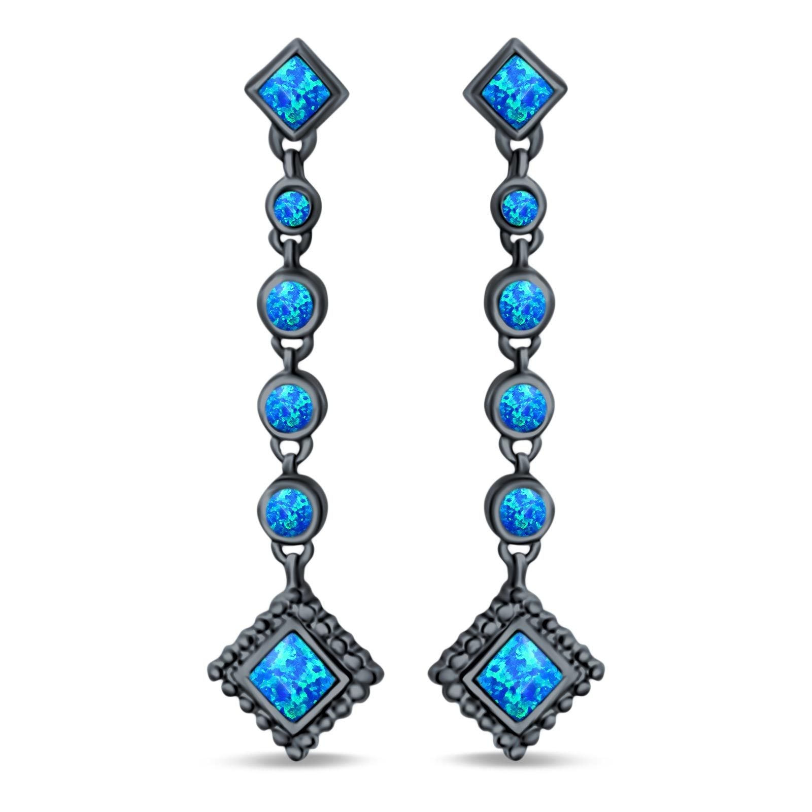 Drop Dangle Square Stud Earrings Round Created Opal 925 Sterling Silver(40mm)