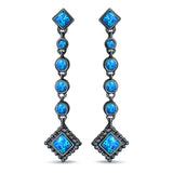 Drop Dangle Square Stud Earrings Round Created Opal 925 Sterling Silver(40mm)