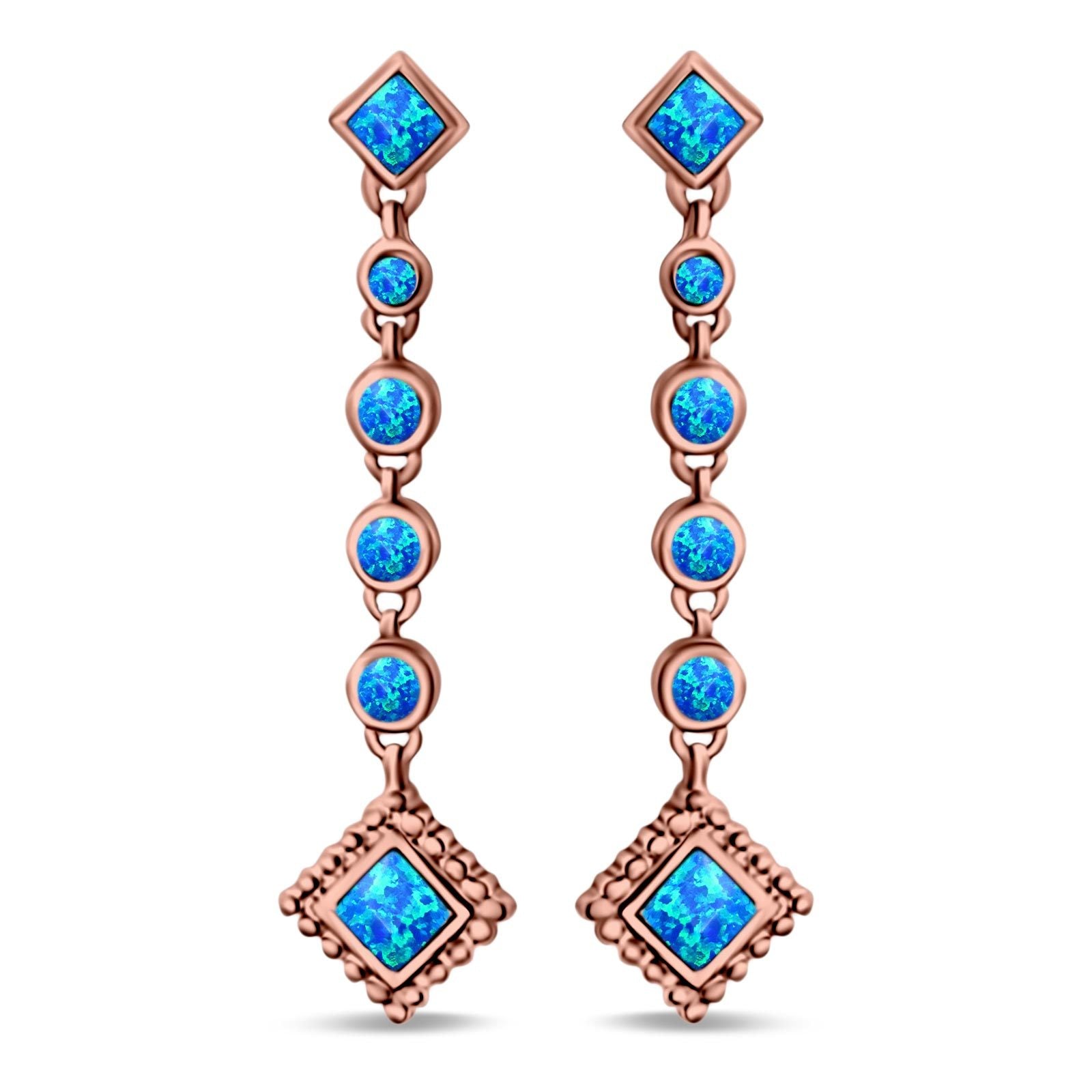 Drop Dangle Square Stud Earrings Round Created Opal 925 Sterling Silver(40mm)