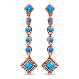 Drop Dangle Square Stud Earrings Round Created Opal 925 Sterling Silver(40mm)