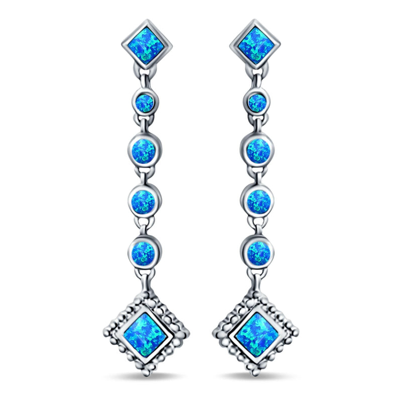 Drop Dangle Square Stud Earrings Round Created Opal 925 Sterling Silver(40mm)