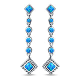 Drop Dangle Square Stud Earrings Round Created Opal 925 Sterling Silver(40mm)