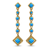 Drop Dangle Square Stud Earrings Round Created Opal 925 Sterling Silver(40mm)