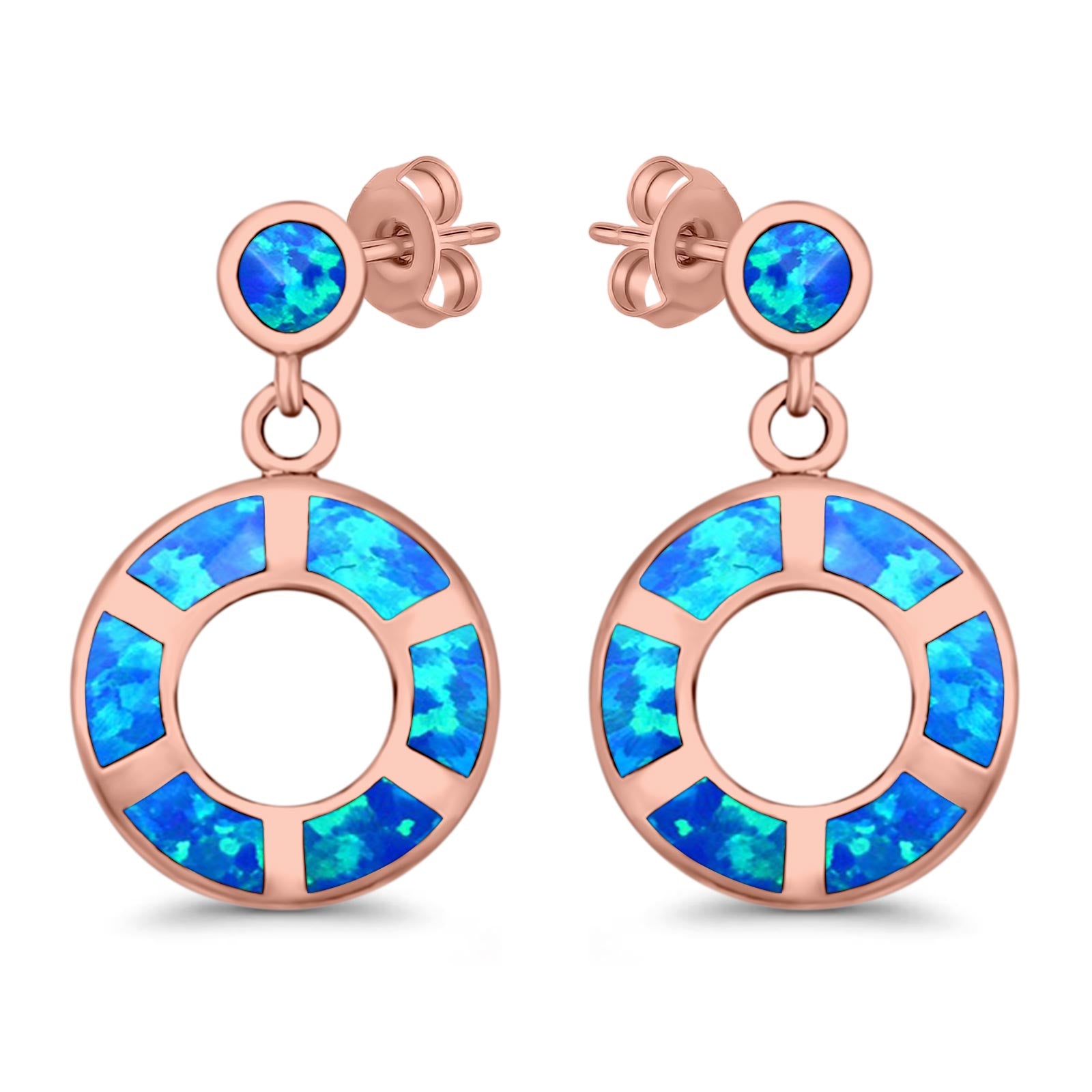 Stud Earring Round Shape Lab Created Blue Opal 925 Sterling Silver (25mm)