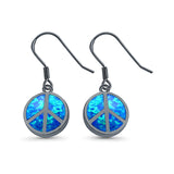 Drop Dangle Peace Sign Earrings Created Opal 925 Sterling Silver(18mm)