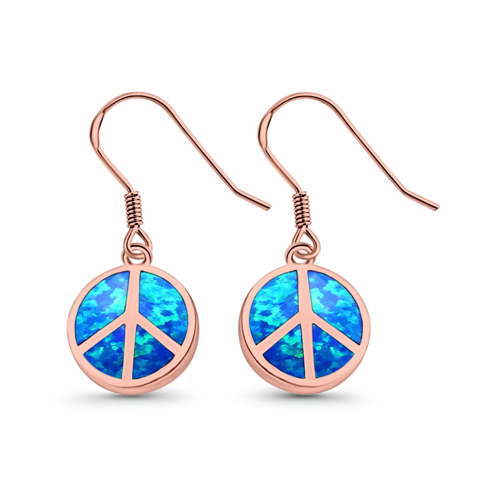 Drop Dangle Peace Sign Earrings Created Opal 925 Sterling Silver(18mm)