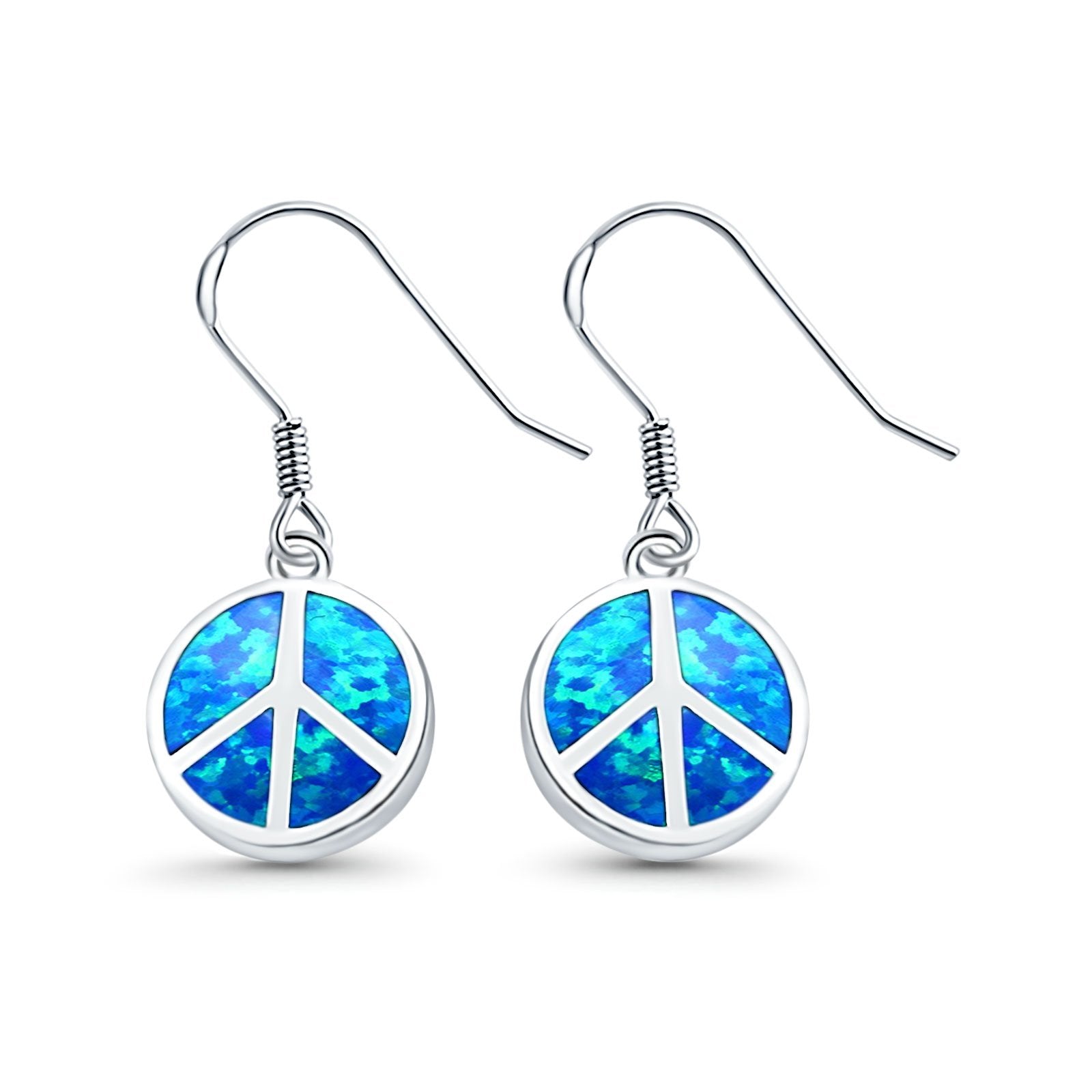 Drop Dangle Peace Sign Earrings Created Opal 925 Sterling Silver(18mm)