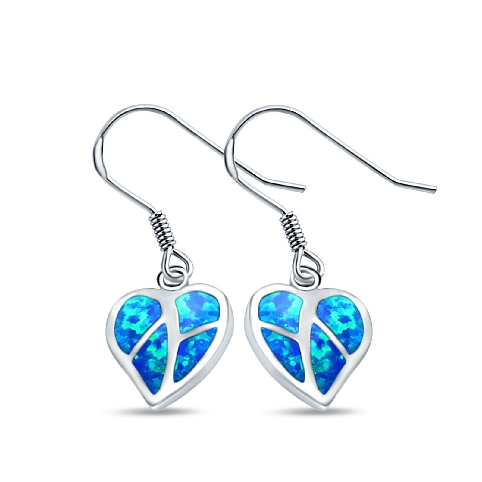 Drop Dangle Heart Earrings Created Opal 925 Sterling Silver(14mm)