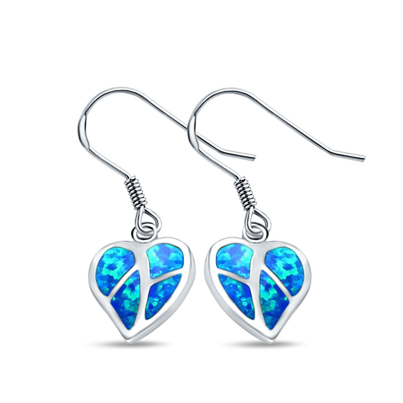 Drop Dangle Heart Earrings Created Opal 925 Sterling Silver(14mm)