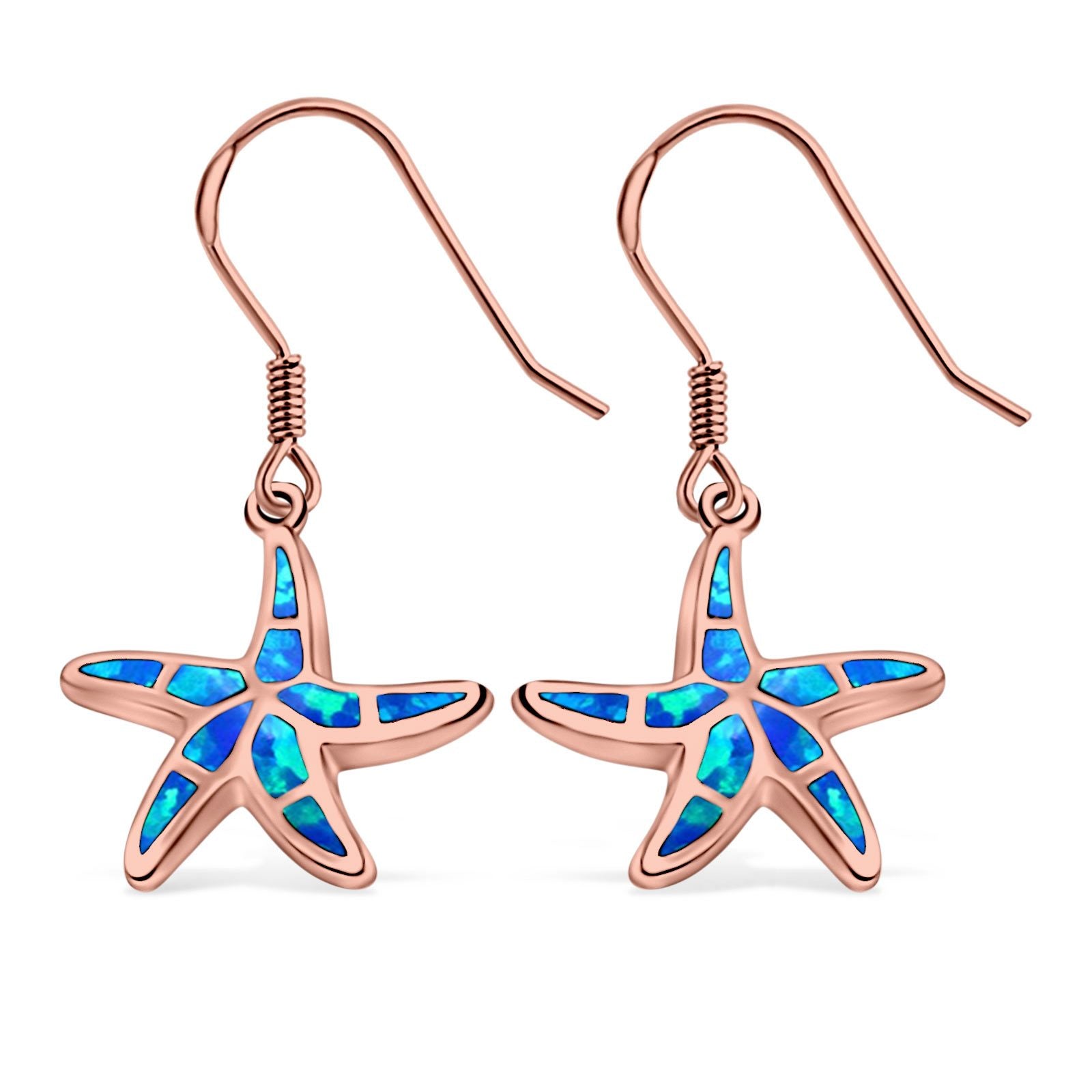 Drop Dangle Starfish Earrings Created Opal 925 Sterling Silver(19mm)