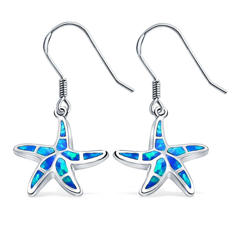 Drop Dangle Starfish Earrings Created Opal 925 Sterling Silver(19mm)