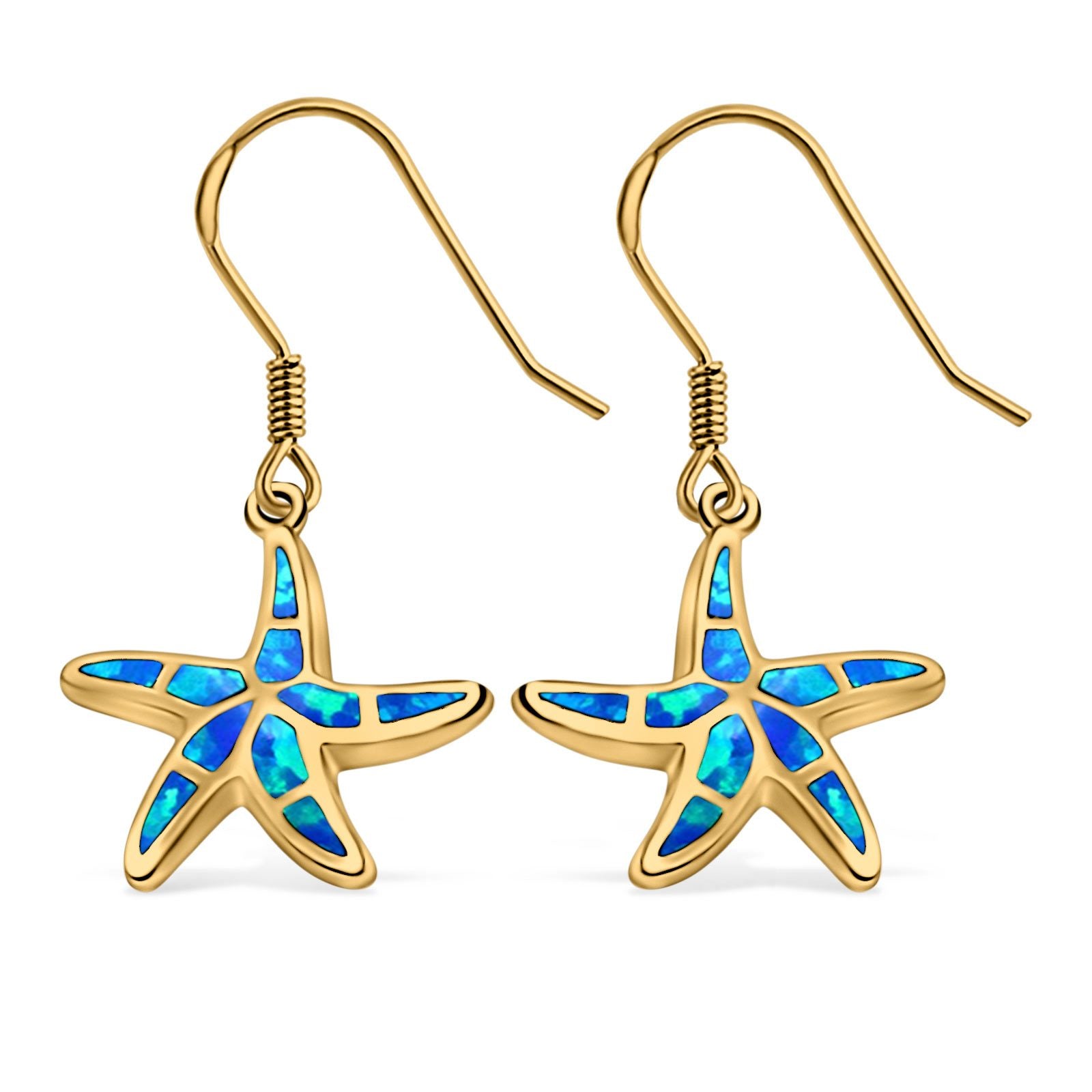Drop Dangle Starfish Earrings Created Opal 925 Sterling Silver(19mm)
