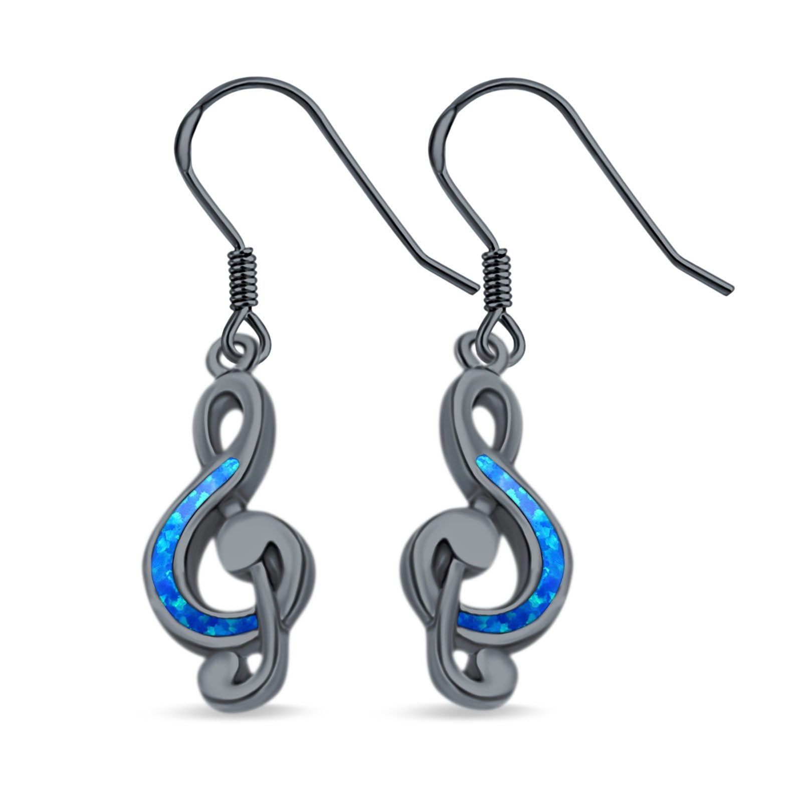 Drop Dangle Music Note Earrings Created Opal 925 Sterling Silver (16mm)