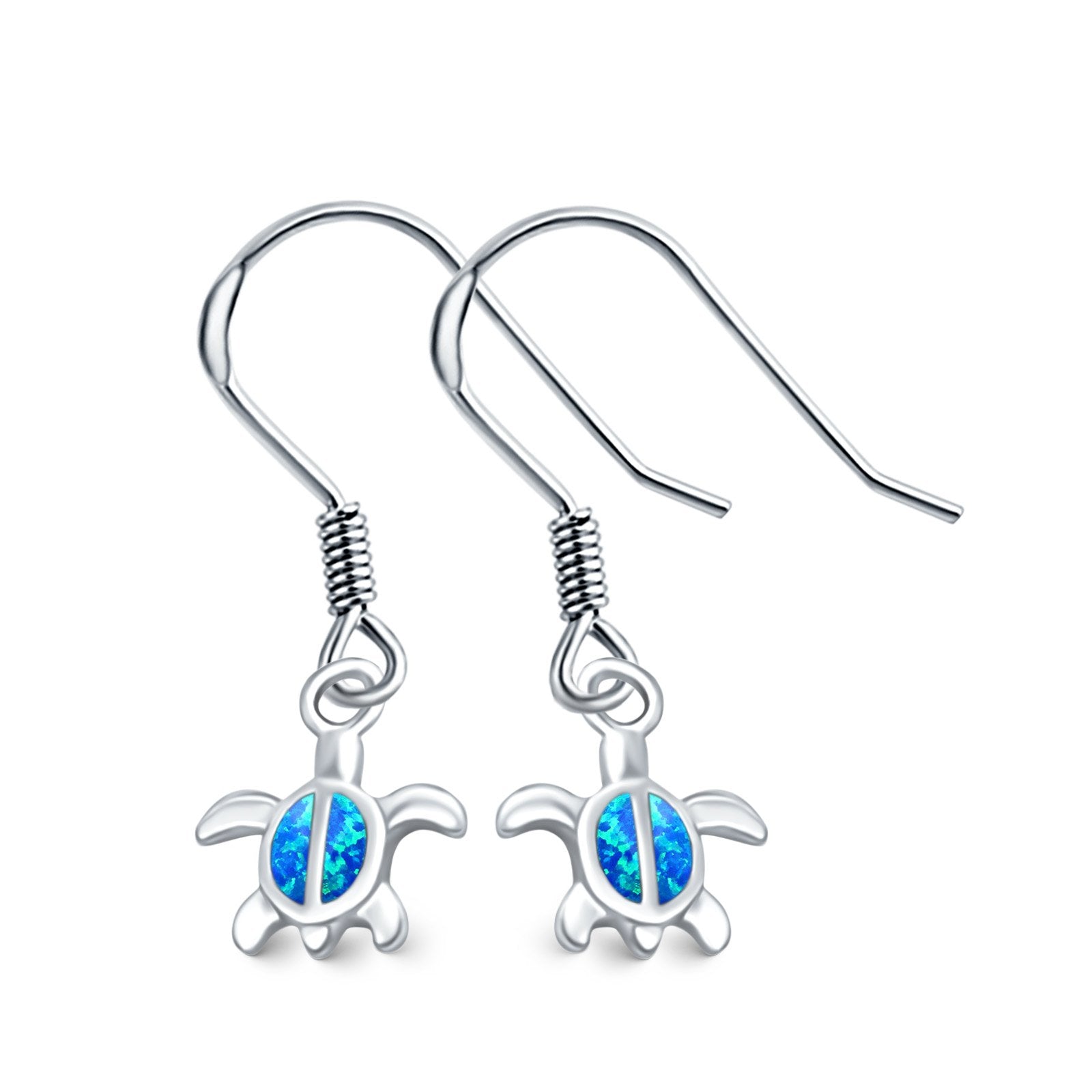 Drop Dangle Turtle Earrings Created Opal 925 Sterling Silver (10mm)
