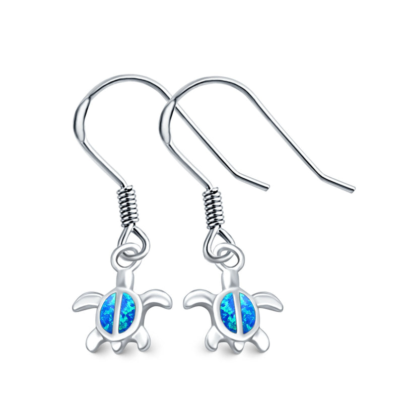 Drop Dangle Turtle Earrings Created Opal 925 Sterling Silver (10mm)