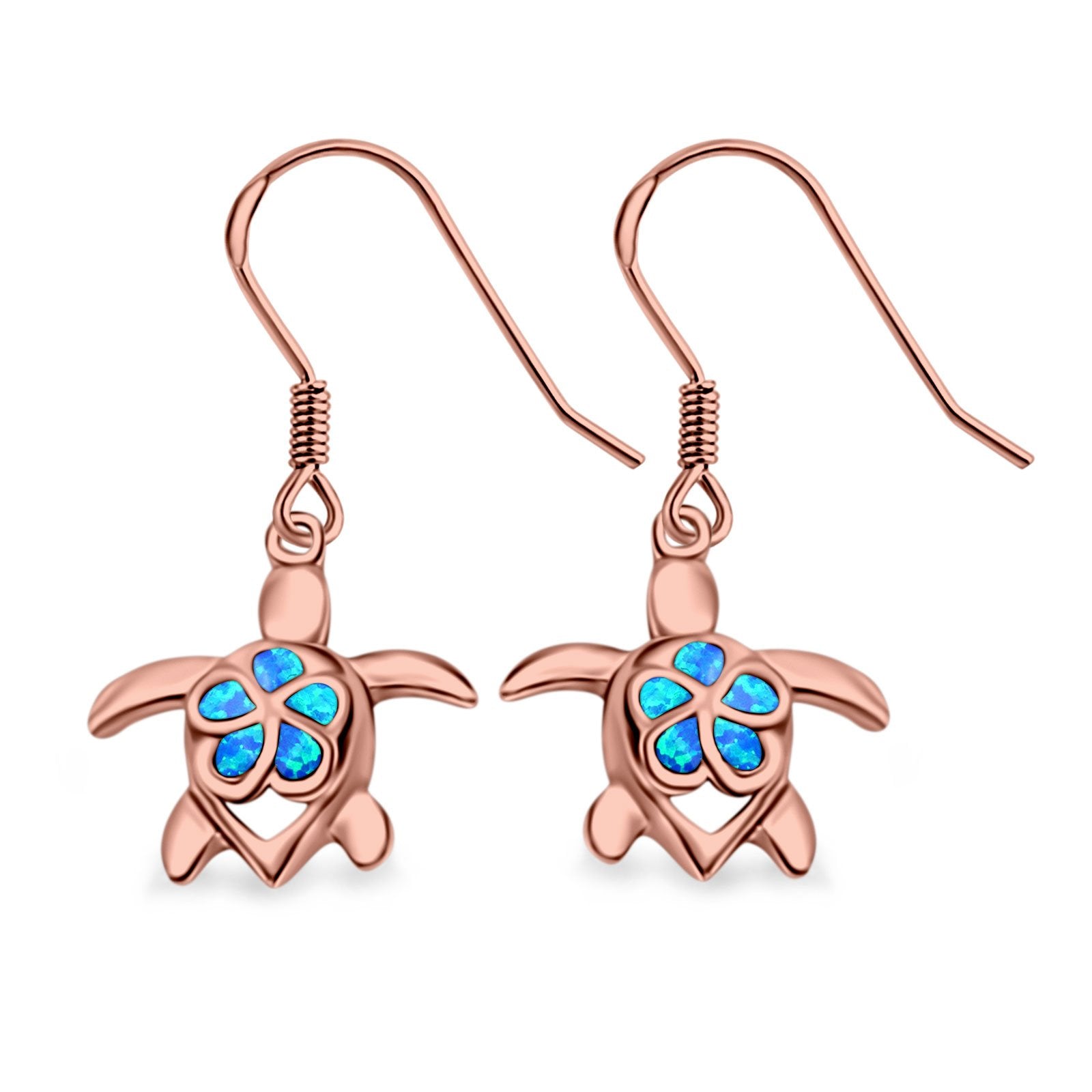 Drop Dangle Turtle Earrings Created Opal 925 Sterling Silver (17mm)