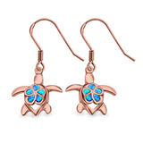 Drop Dangle Turtle Earrings Created Opal 925 Sterling Silver (17mm)