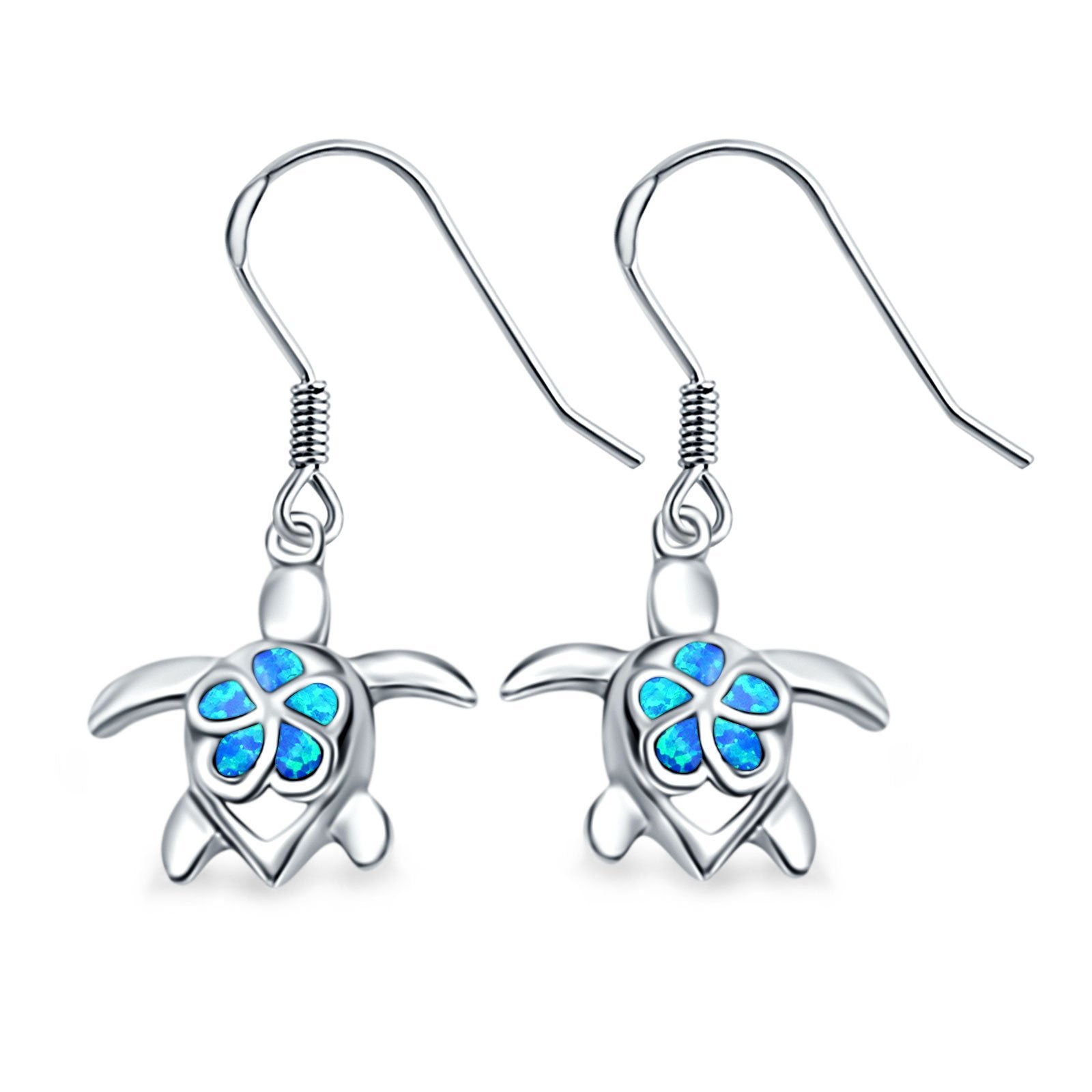 Drop Dangle Turtle Earrings Created Opal 925 Sterling Silver (17mm)
