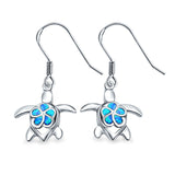 Drop Dangle Turtle Earrings Created Opal 925 Sterling Silver (17mm)
