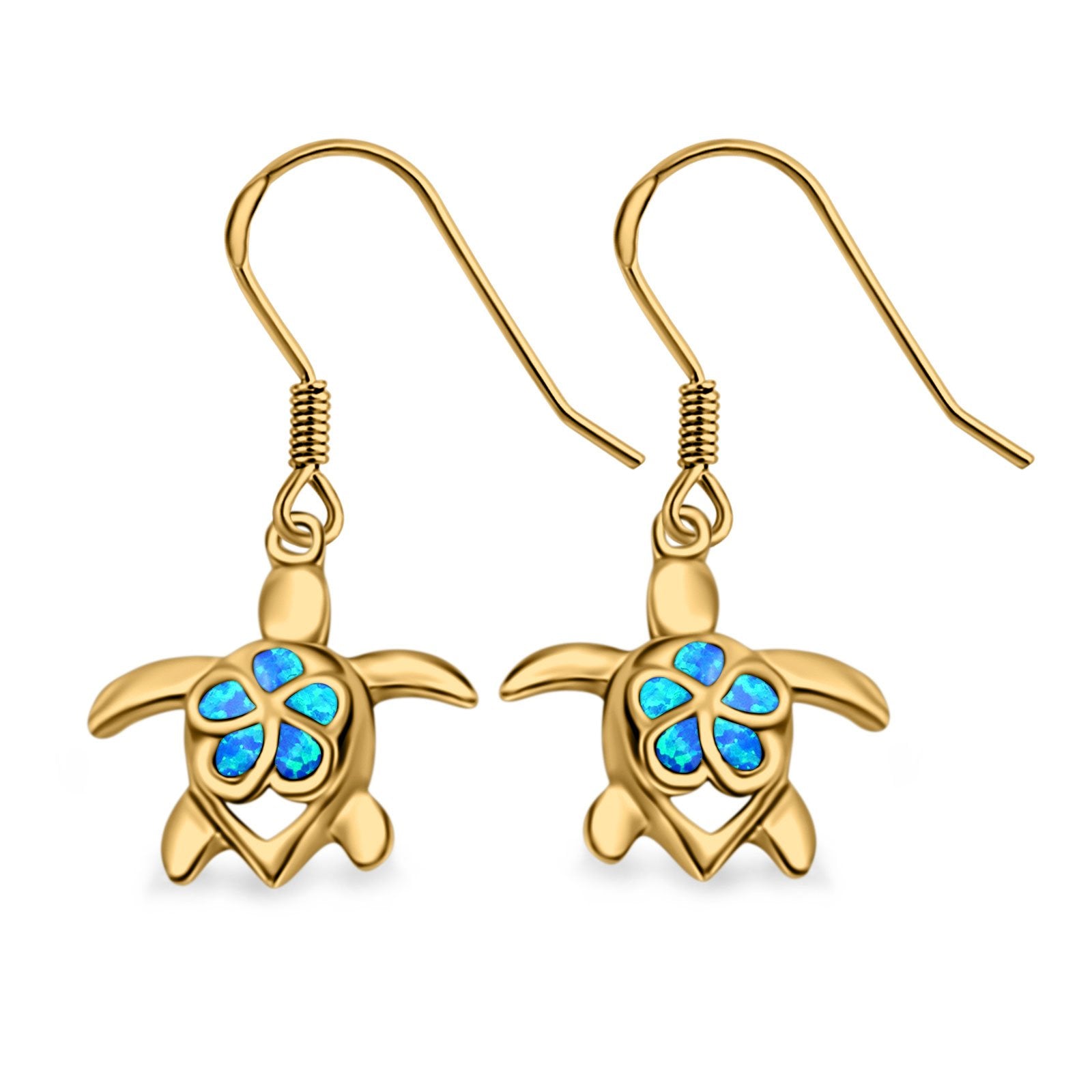 Drop Dangle Turtle Earrings Created Opal 925 Sterling Silver (17mm)