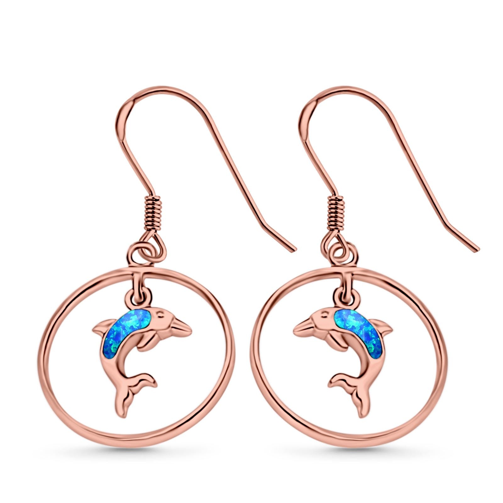 Drop Dangle Dolphin Earrings Created Opal 925 Sterling Silver (22mm)