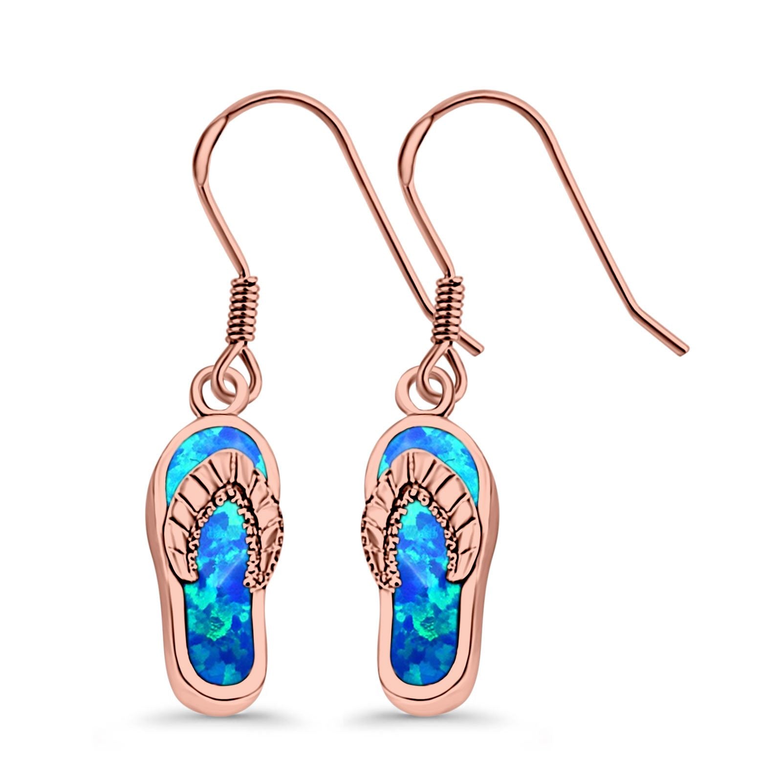Drop Dangle Flip Flops Earrings Created Opal 925 Sterling Silver (19mm)