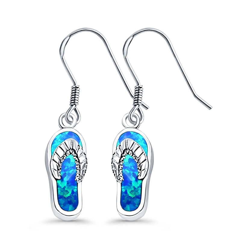 Drop Dangle Flip Flops Earrings Created Opal 925 Sterling Silver (19mm)