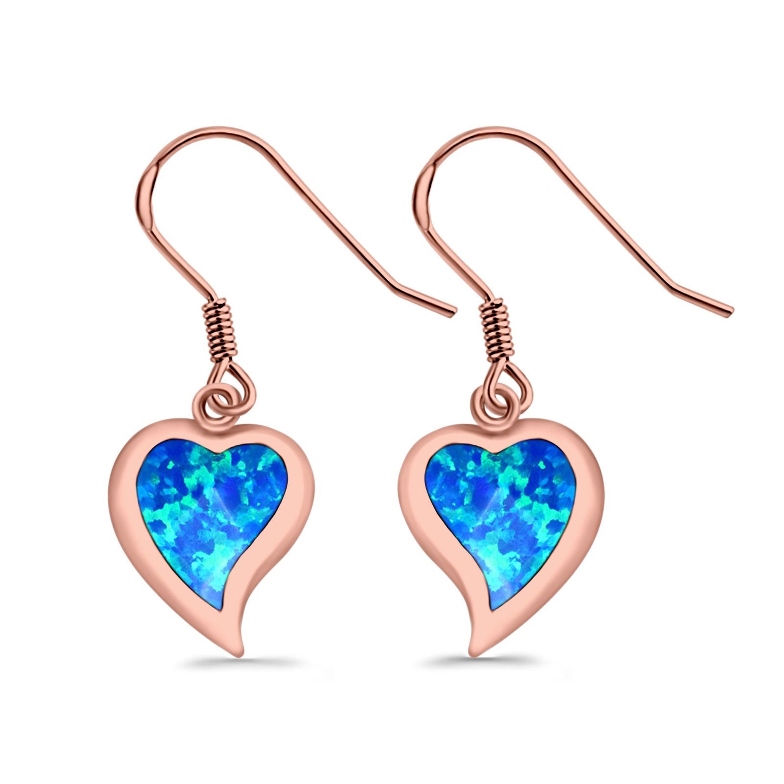 Drop Dangle Heart Earrings Created Opal 925 Sterling Silver (14mm)