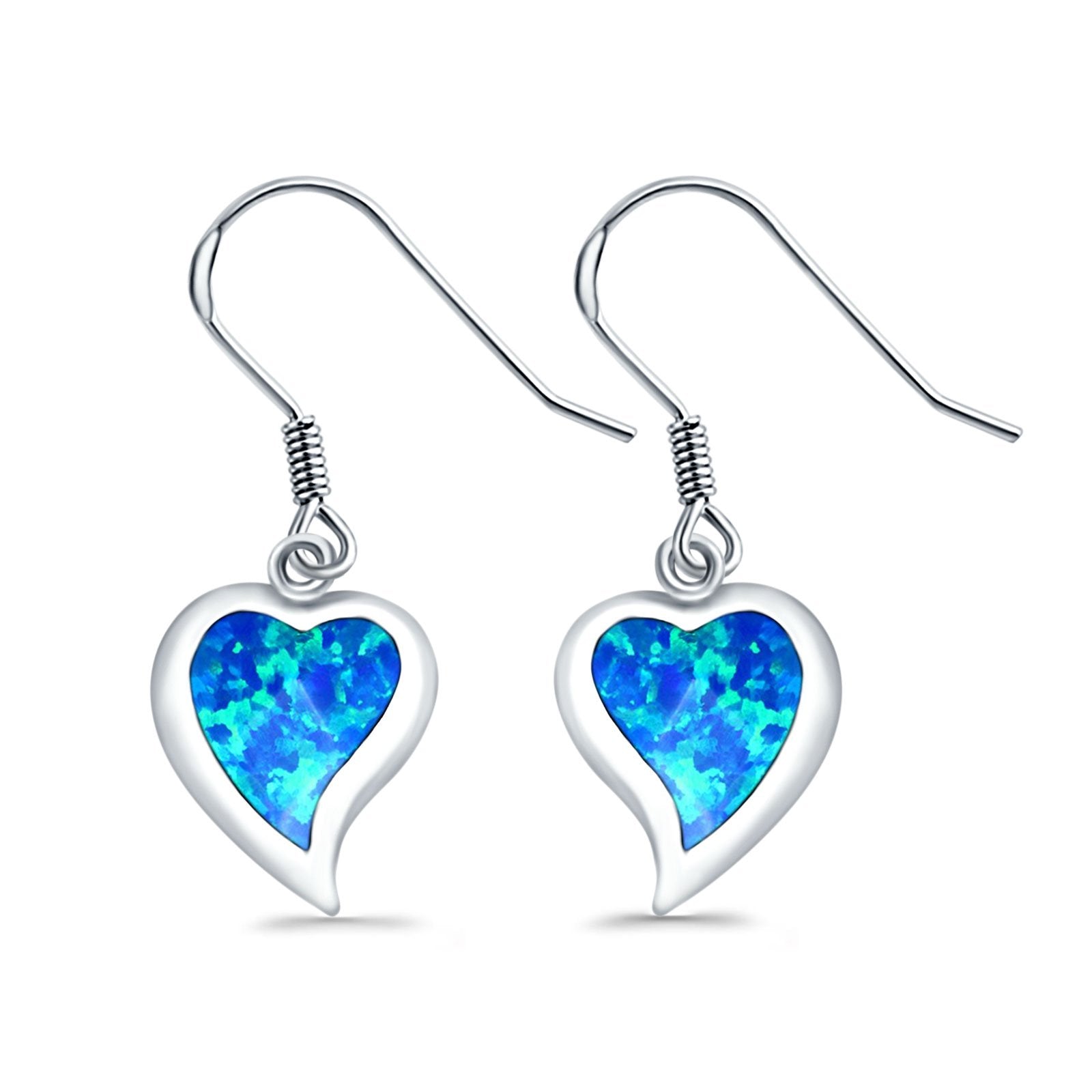 Drop Dangle Heart Earrings Created Opal 925 Sterling Silver (14mm)