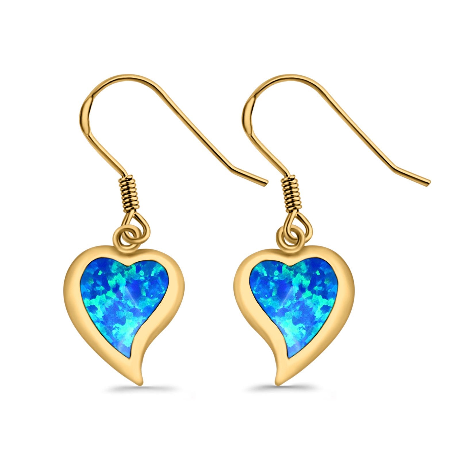 Drop Dangle Heart Earrings Created Opal 925 Sterling Silver (14mm)