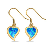 Drop Dangle Heart Earrings Created Opal 925 Sterling Silver (14mm)