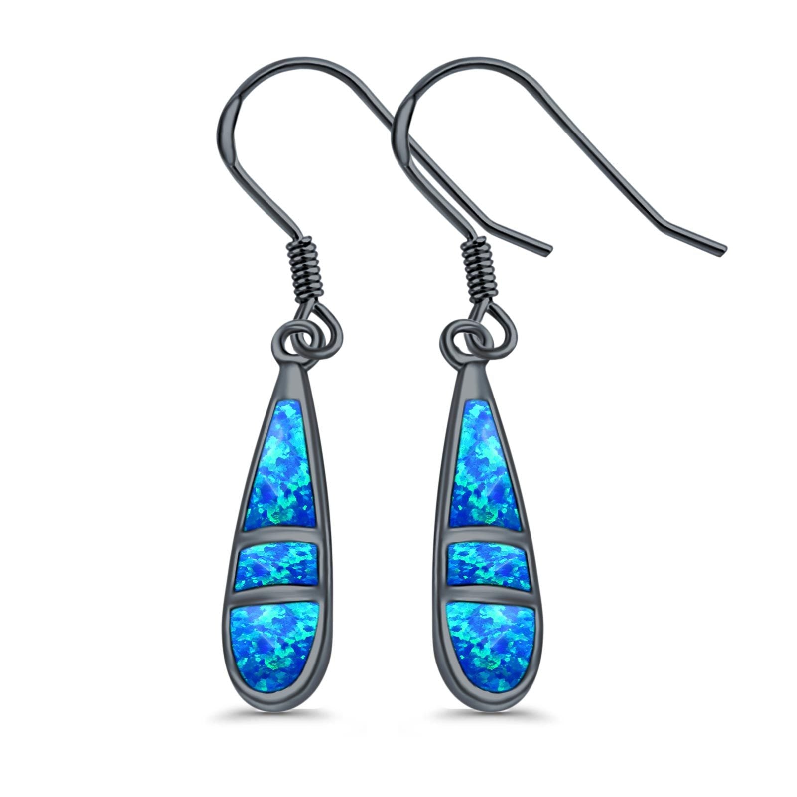 Drop Dangle Silver Earrings Created Opal 925 Sterling Silver (16mm)