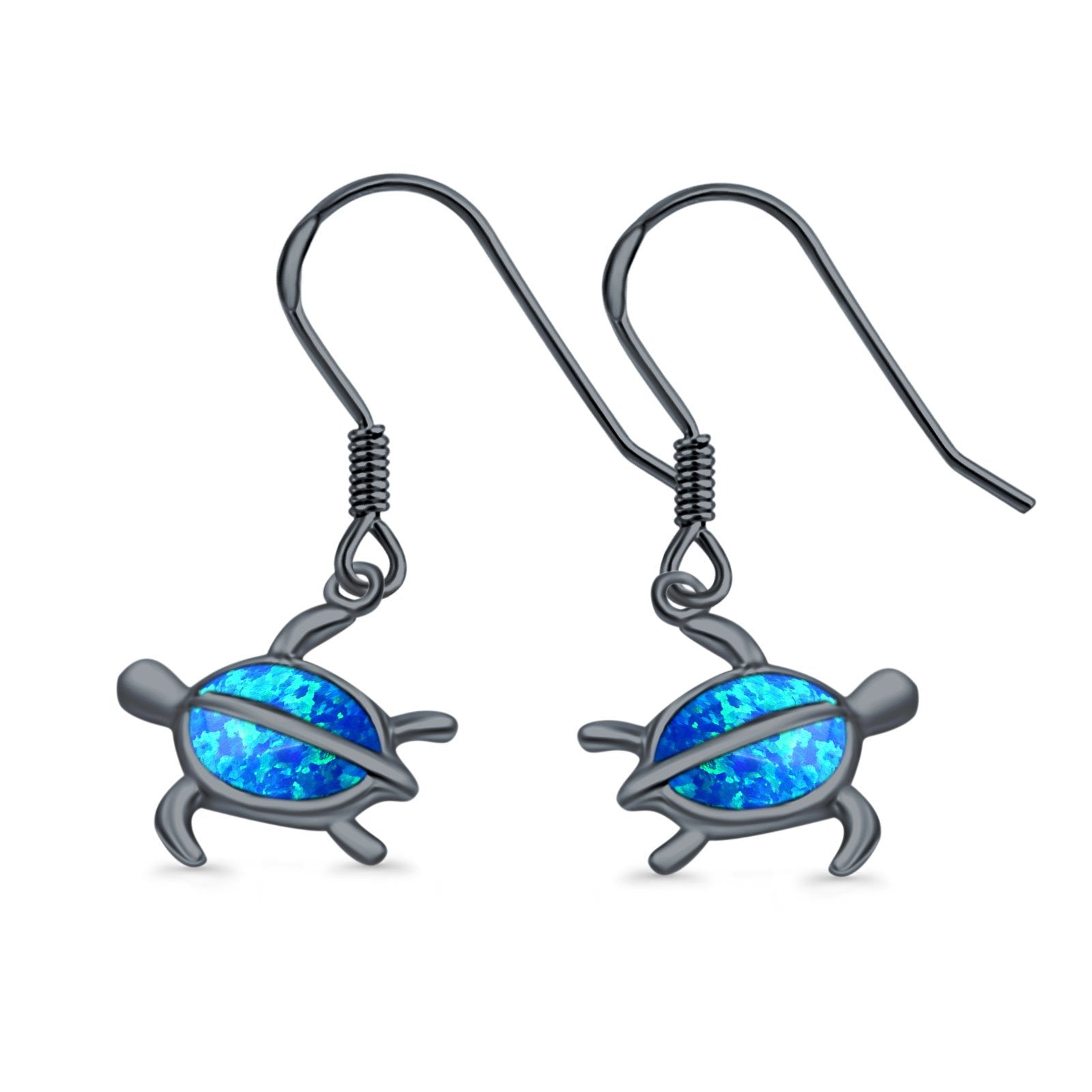 Drop Dangle Turtle Earrings Created Opal 925 Sterling Silver (11mm)