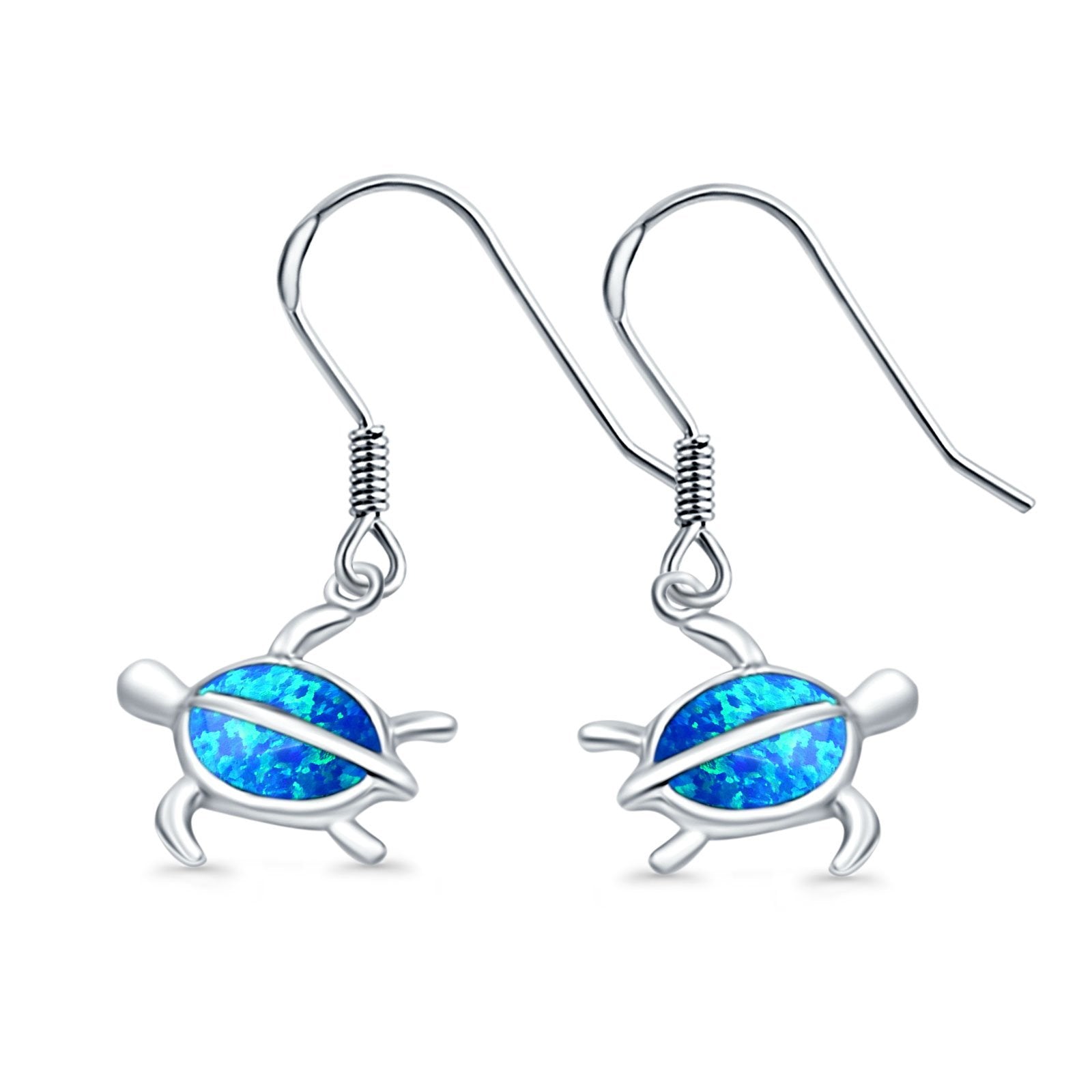 Drop Dangle Turtle Earrings Created Opal 925 Sterling Silver (11mm)