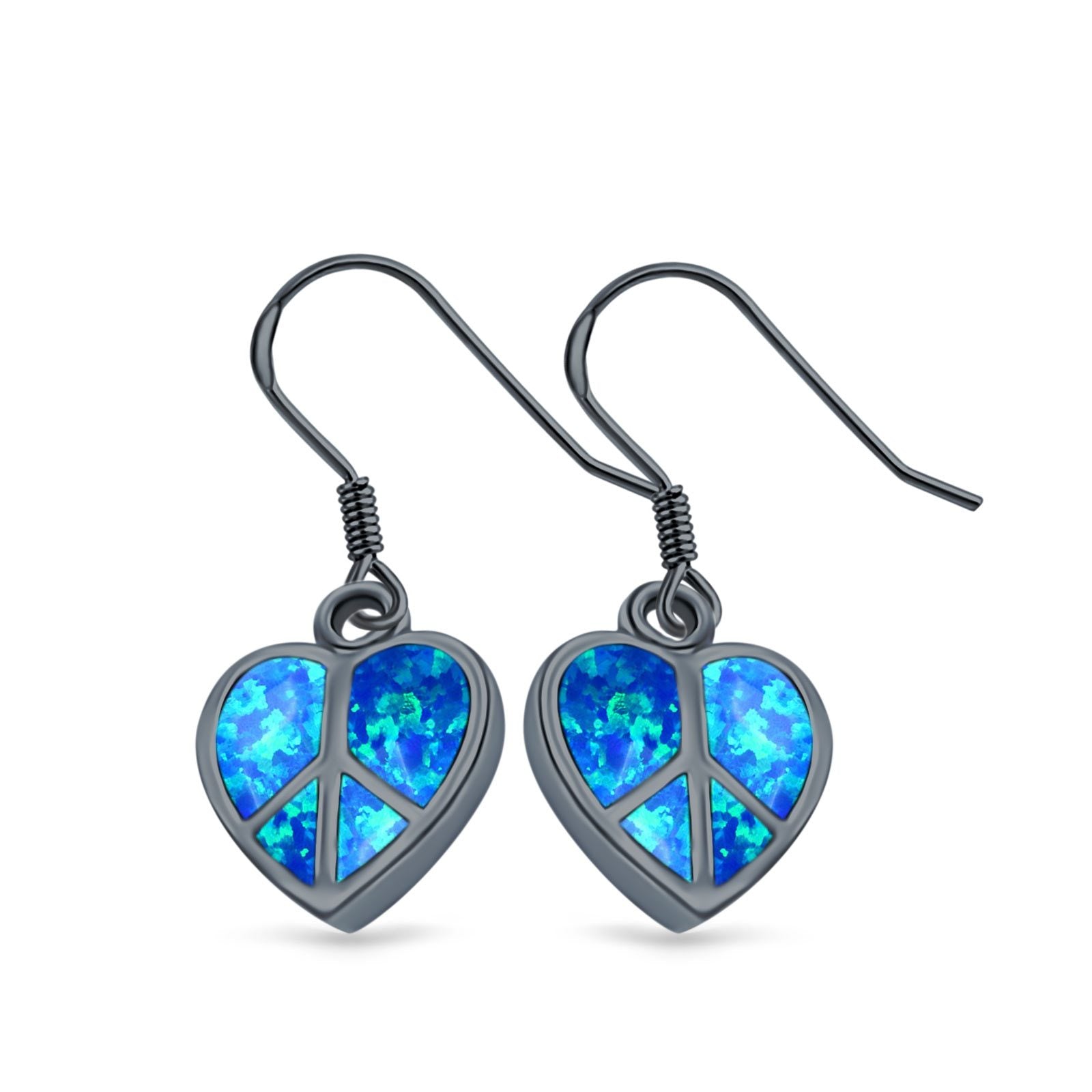 Drop Dangle Peace Heart Earrings Created Opal 925 Sterling Silver (15mm)