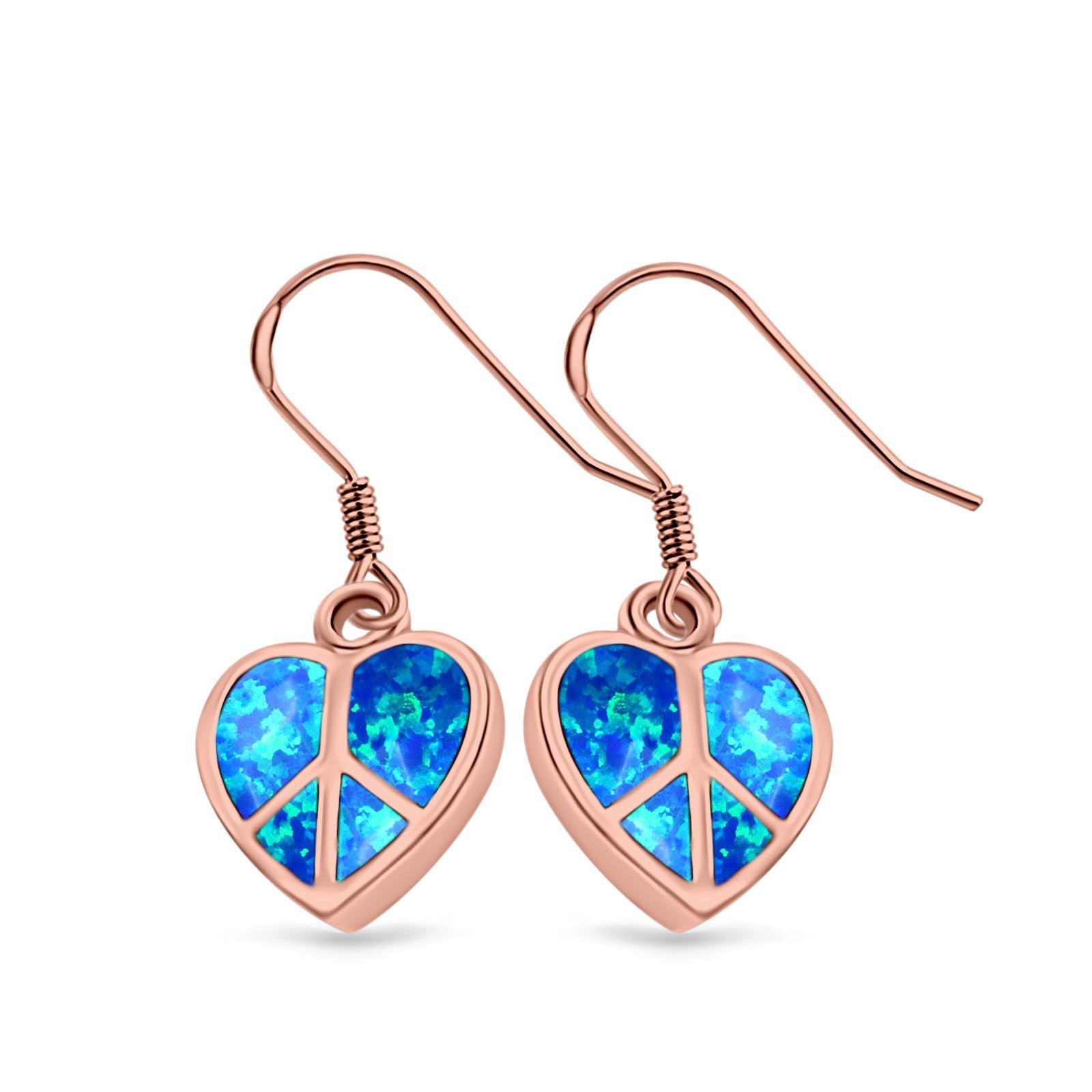 Drop Dangle Peace Heart Earrings Created Opal 925 Sterling Silver (15mm)