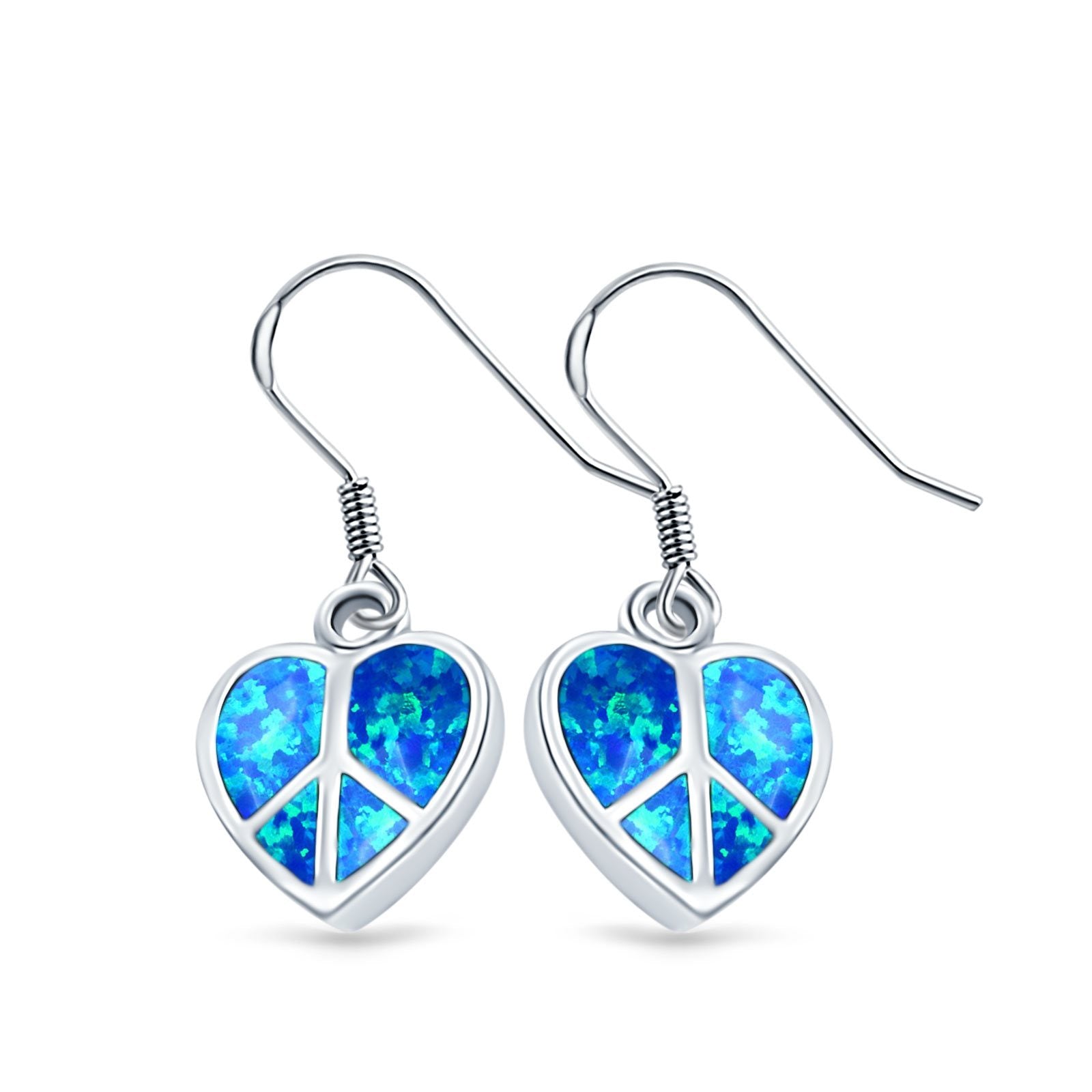 Drop Dangle Peace Heart Earrings Created Opal 925 Sterling Silver (15mm)