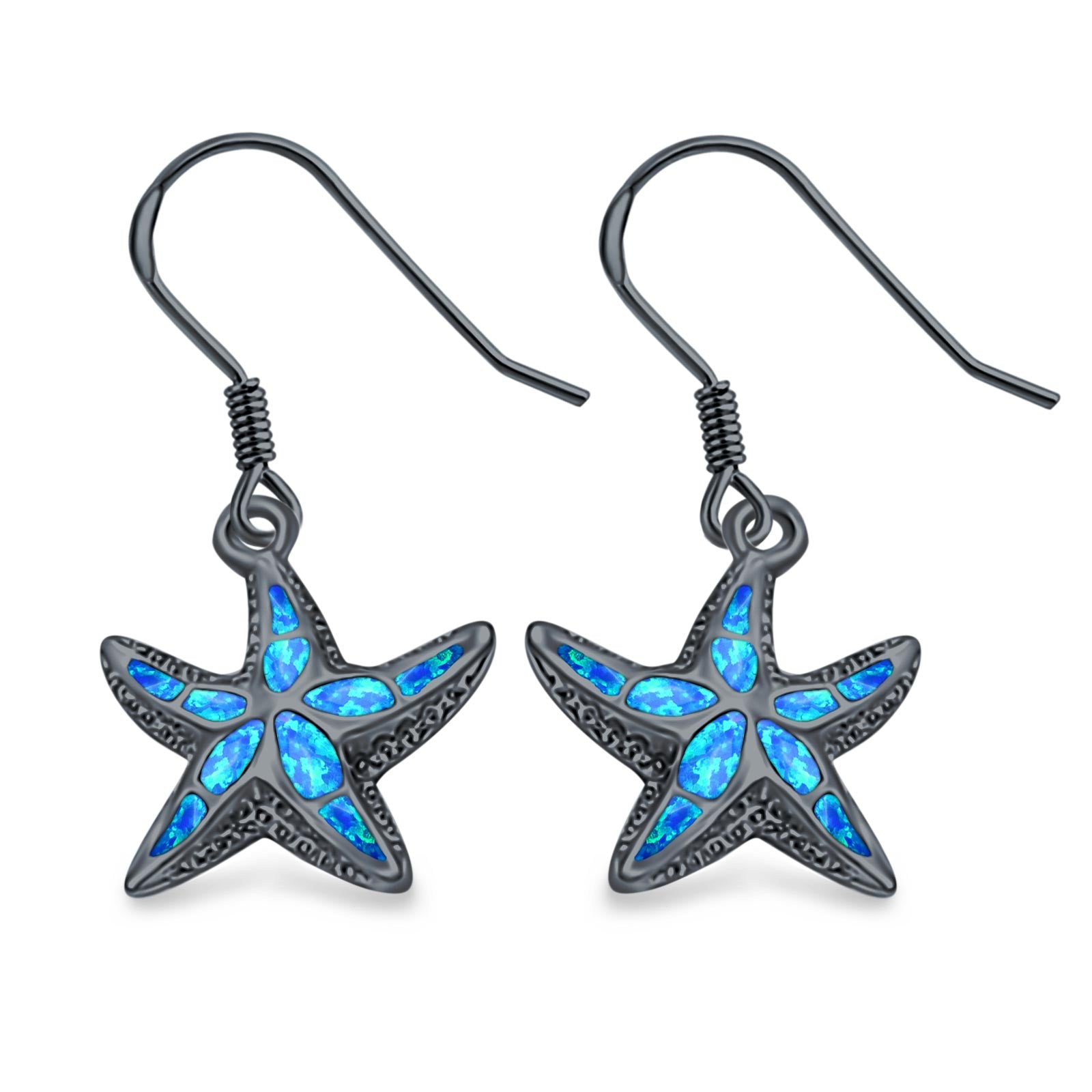 Drop Dangle Starfish Earrings Created Opal 925 Sterling Silver (17mm)
