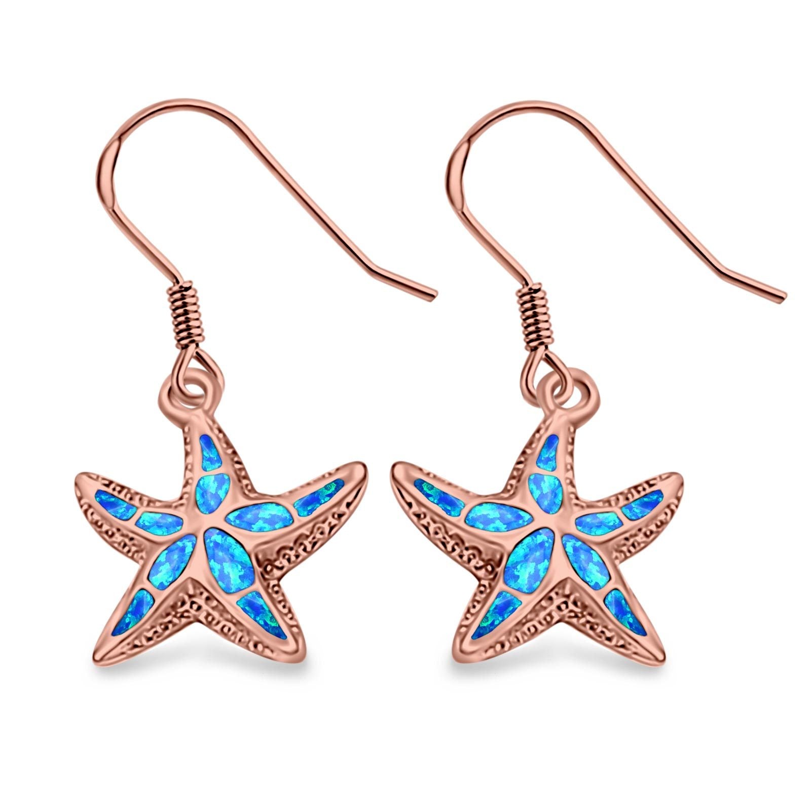 Drop Dangle Starfish Earrings Created Opal 925 Sterling Silver (17mm)