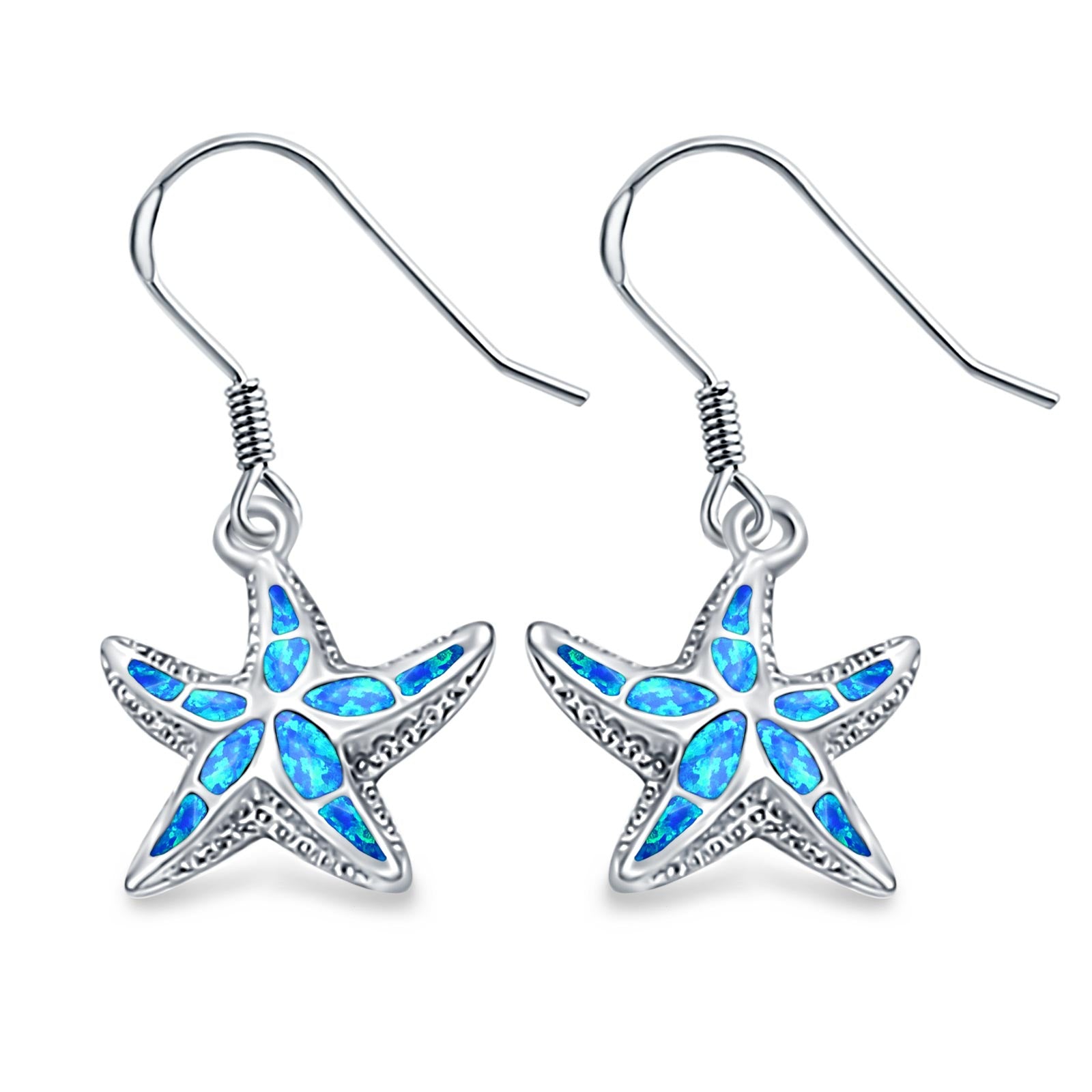 Drop Dangle Starfish Earrings Created Opal 925 Sterling Silver (17mm)
