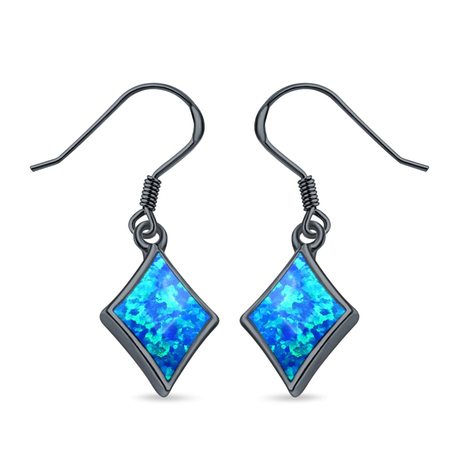 Square Drop Dangle Earrings Created Opal 925 Sterling Silver(11mm)
