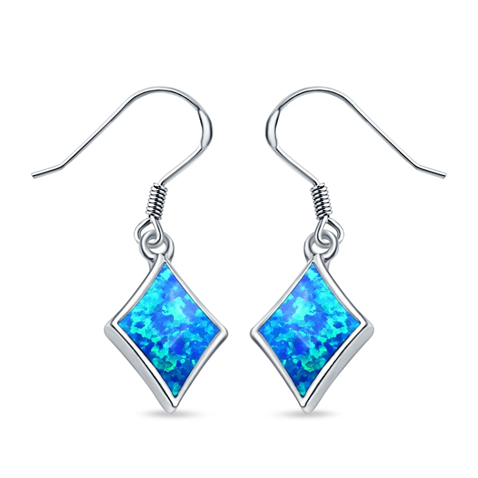 Square Drop Dangle Earrings Created Opal 925 Sterling Silver(11mm)
