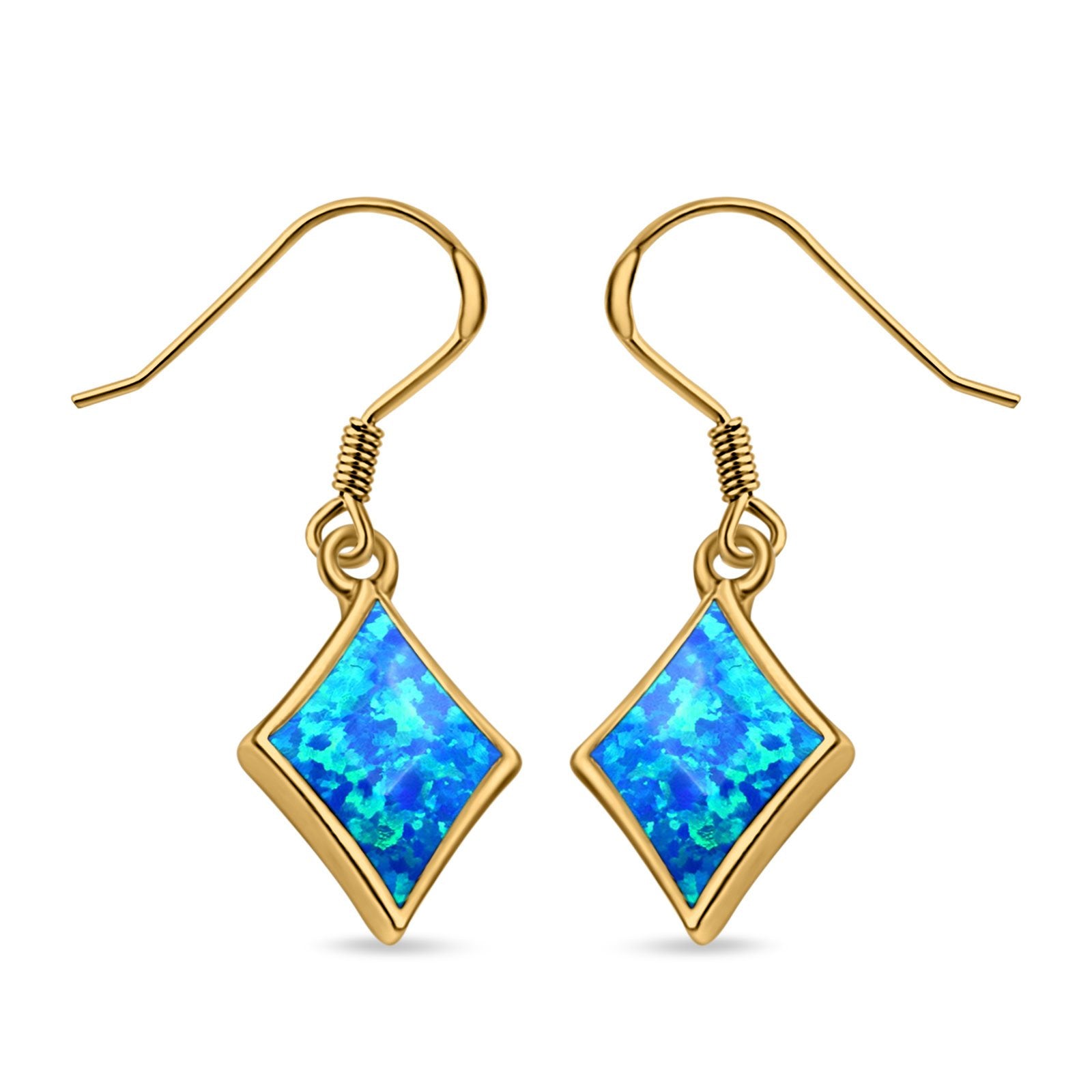 Square Drop Dangle Earrings Created Opal 925 Sterling Silver(11mm)