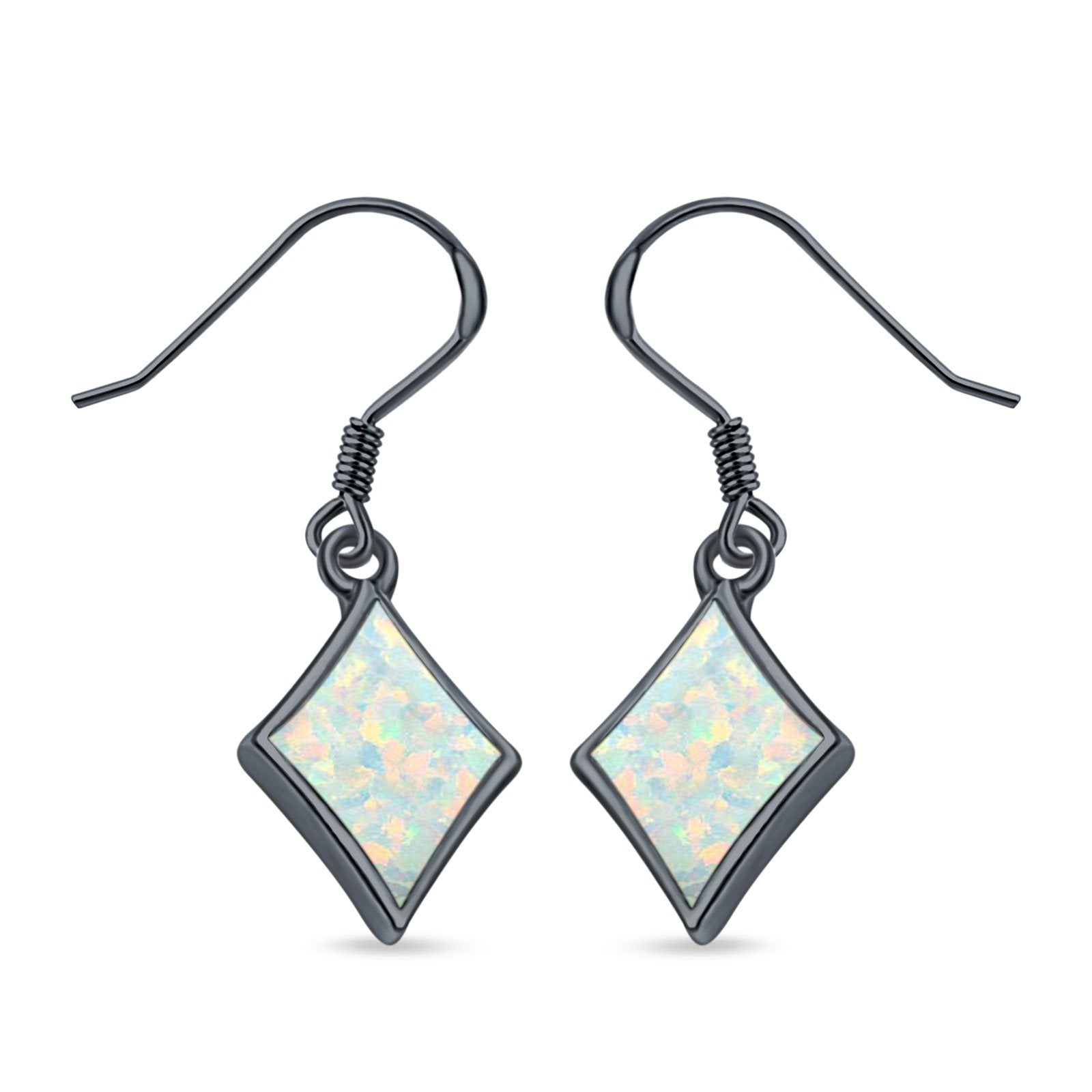 Square Drop Dangle Earrings Created Opal 925 Sterling Silver(11mm)
