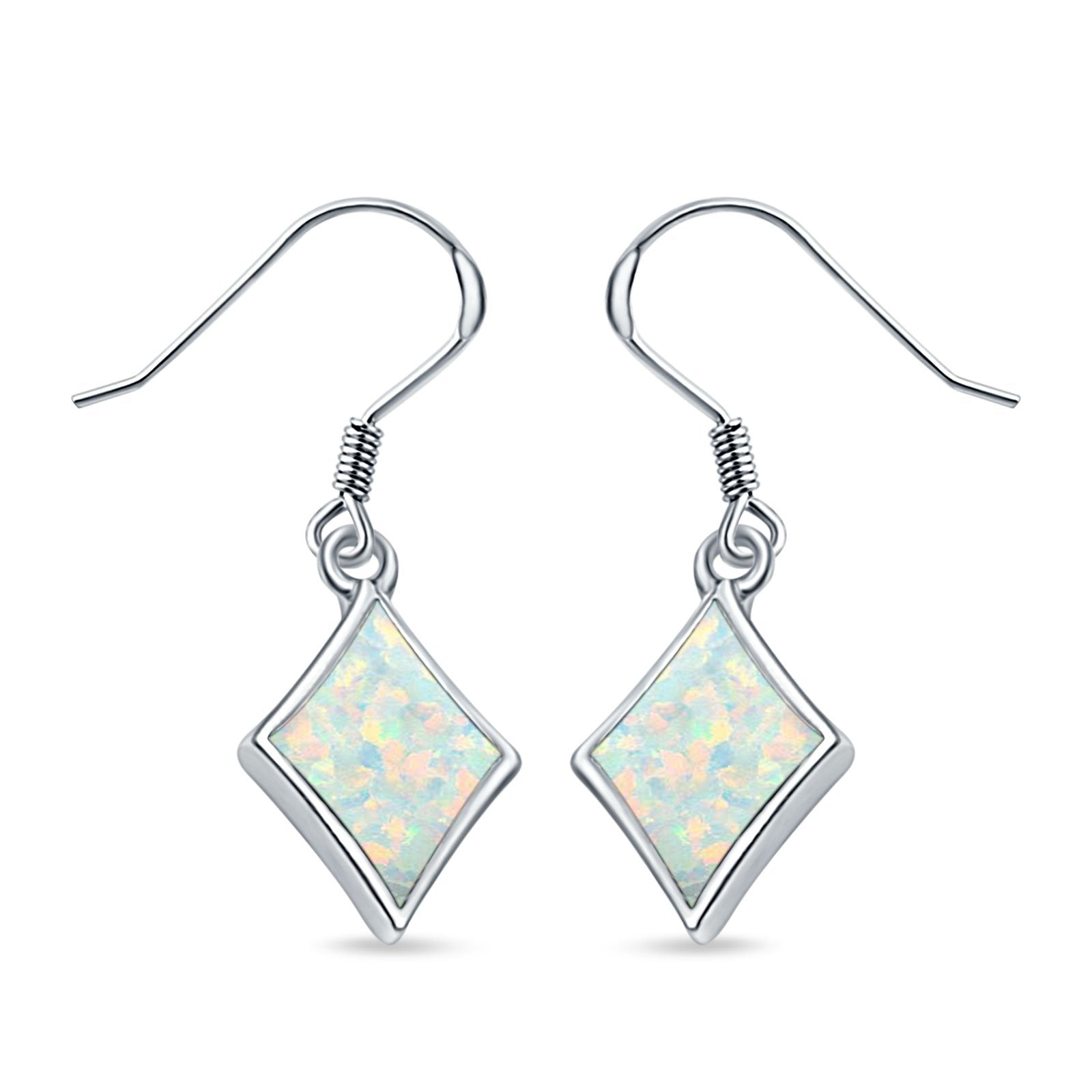 Square Drop Dangle Earrings Created Opal 925 Sterling Silver(11mm)
